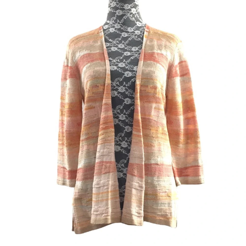 J. Jill Yellow Orange Ombre Striped Knit Cardigan Womens Small‎ Cotton Linen